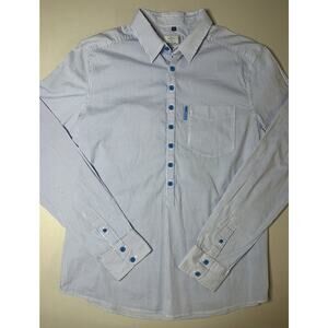 Escales Paris Men's L Blue Stripe Long Sleeve Shirt Nautical Designer Chemise